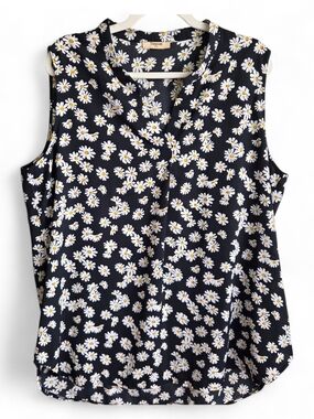 Timeson Black Daisy Print Sleeveless Blouse
